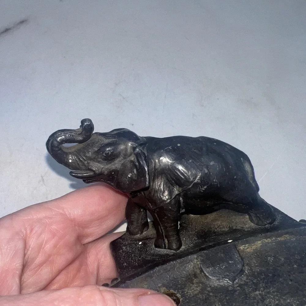 VTG Cast Iron Ash Tray Soap Dish Black Metal Elephant Trunk Up